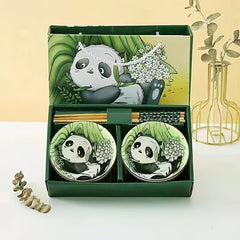 Panda Bowl & Chopstick Set, Ceramic Tableware, 2 Bowls & 2 Chopsticks