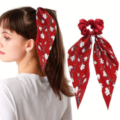 Floral Pattern Scarf Scrunchies Hair Tie Style Hair Rope Ponytail Holder
