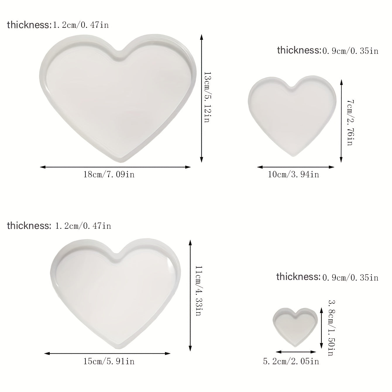 4pcs Heart Resin Mold Love Heart Shape Epoxy Mold