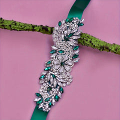 Emerald Green Rhinestone Bridal Belt Waistband Wedding Party Dresses