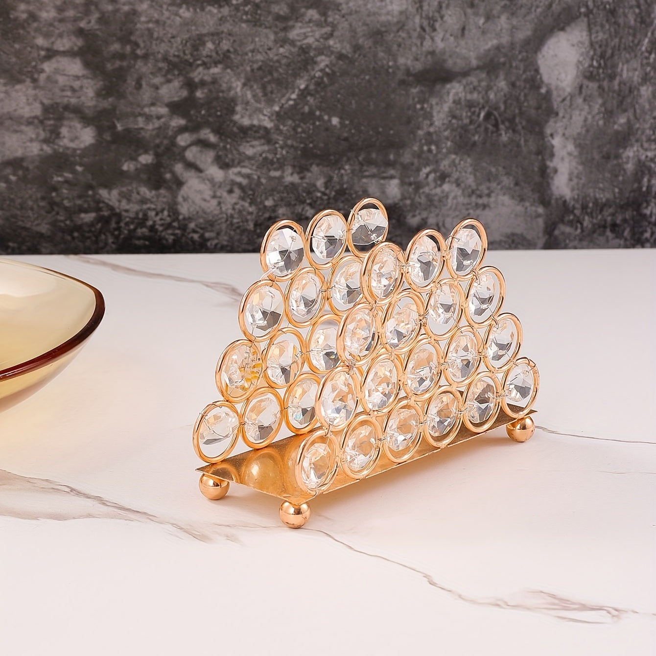 Golden Crystal Rhinestone Napkin Holder Vertical Style Paper Clip