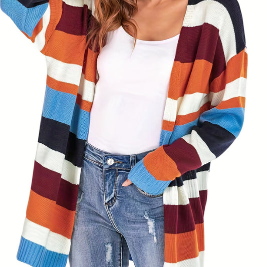  Colorful Striped Long Sleeve Cardigan