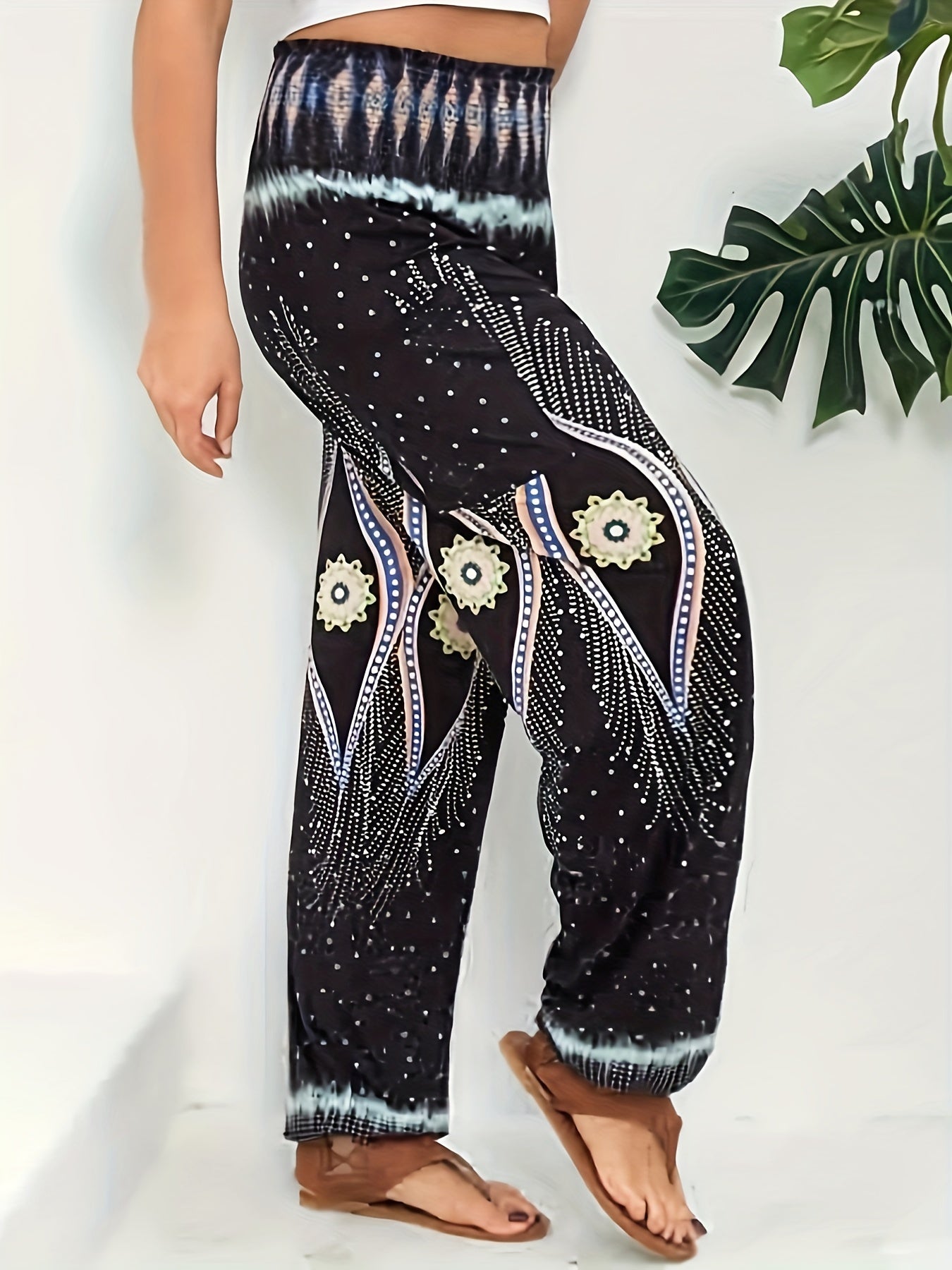  Geometric Print Harem Trousers