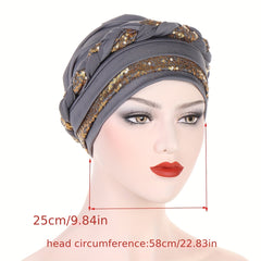 Sequin Braid Turban Cap Solid Pre tied Hijab Head Wraps