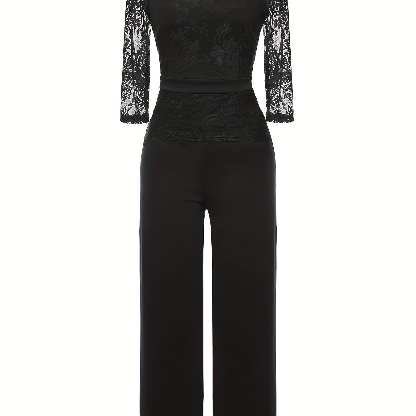 Half Sleeve Wide Leg Lace Stitching Jumpsuit Women's Clothing