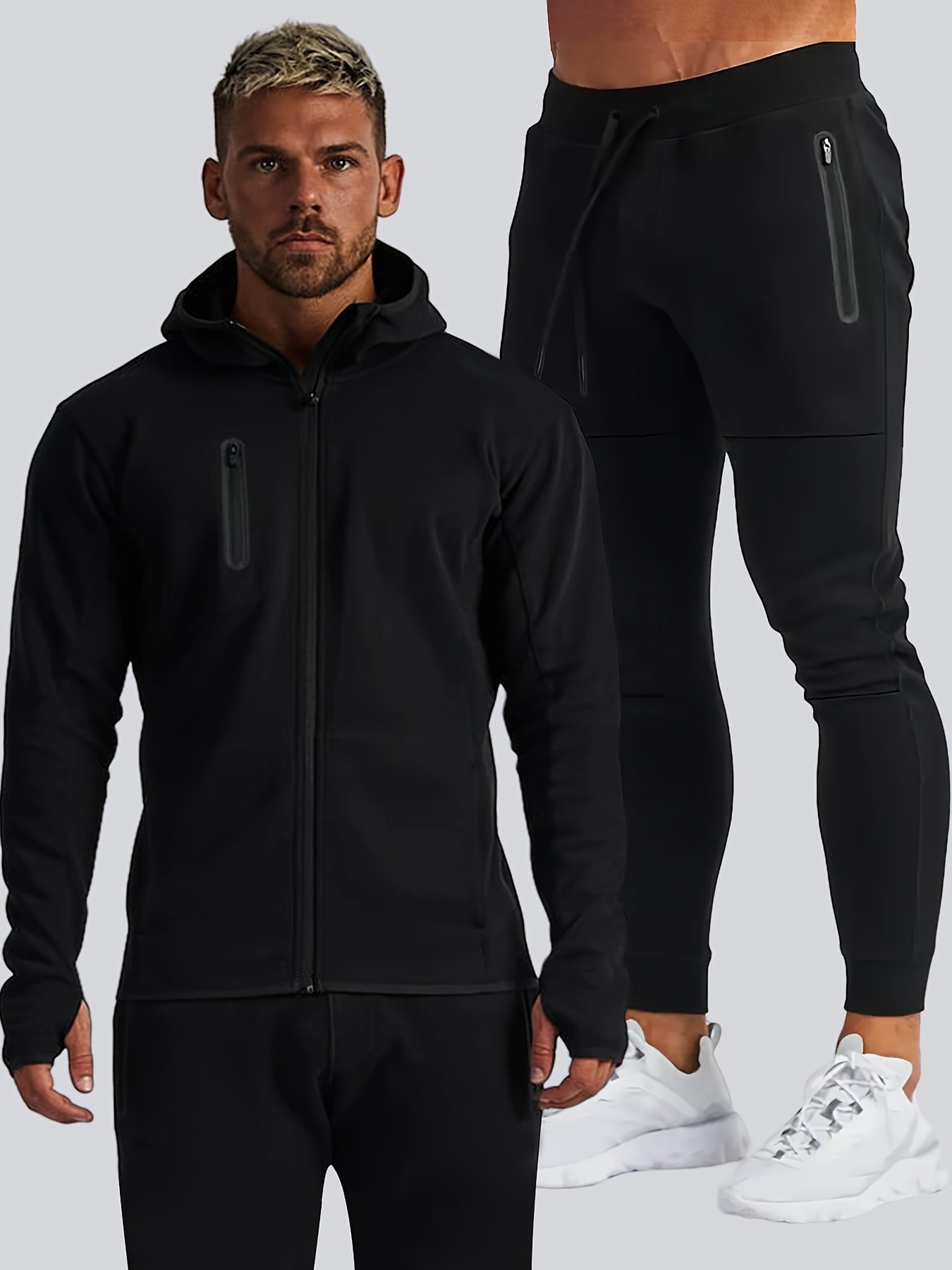 Men's 2 Piece Hooded Jacket & Drawstring Slim Sweatpants Set