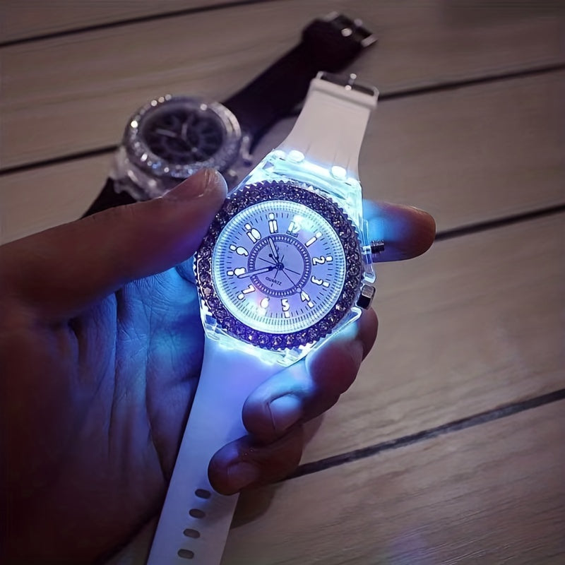 LED Rhinestone Student Couple Jelly Watch Soft Strap