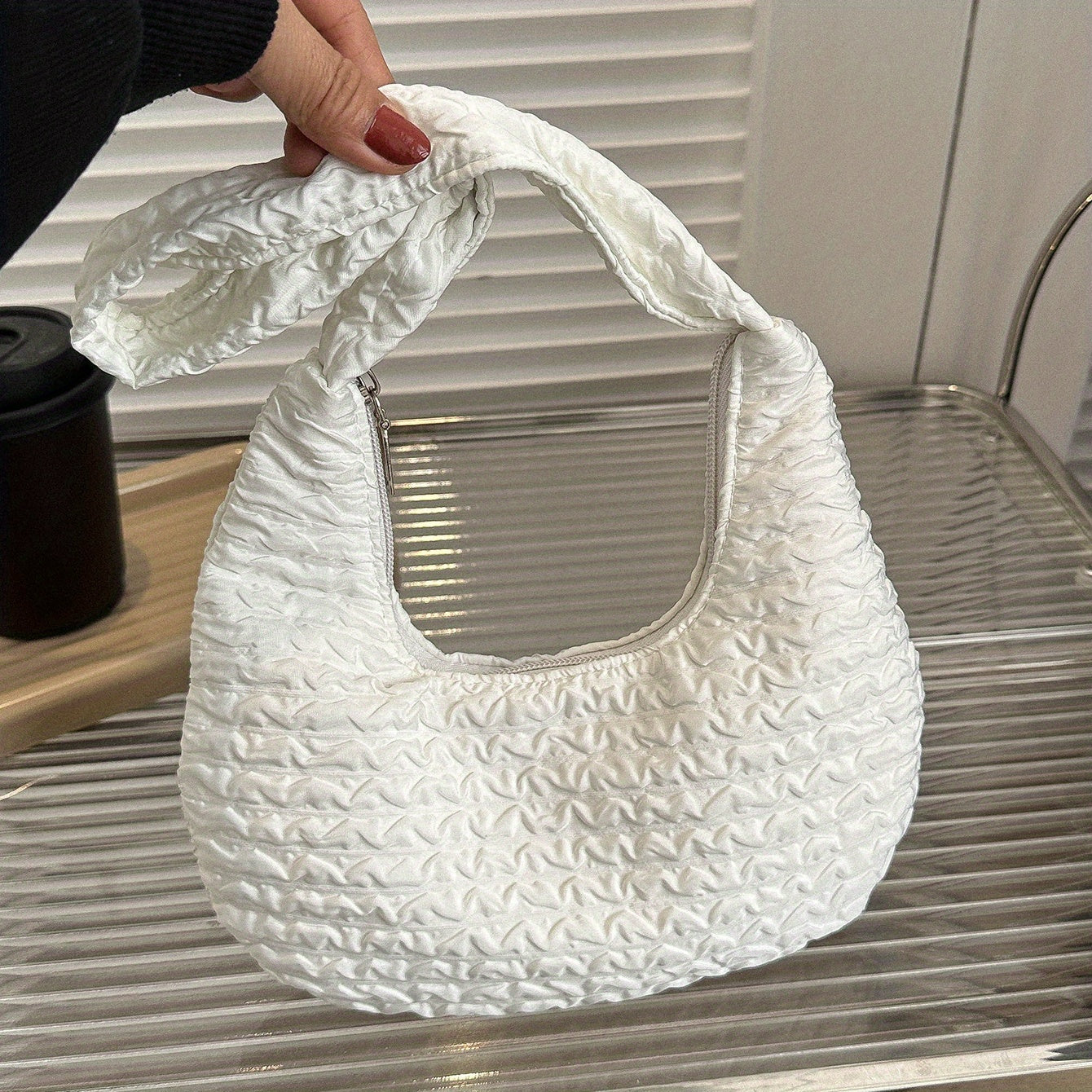 Canvas Crescent Bag With Zipper Shoulder & Handbag