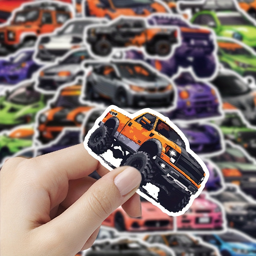 55 Colorful Pixelated Racing Car Stickers Self Adhesive Vinyl Decals