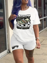 Money On Lock Print 2pc Shorts Set Short Sleeve T Shirt & Shorts