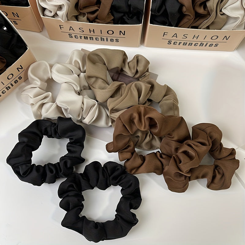 8pcs Solid Silk Hair Tie Vintage Ponytail Holder Elastic Headwear