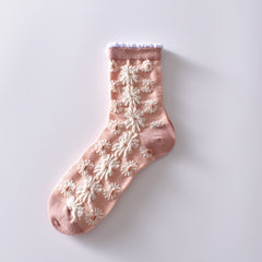 6 Pairs Flower Bubble Cable Crew Socks Lightweight & Comfy Mid tube Socks