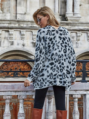  Leopard Print Open Front Cardigan With Pockets