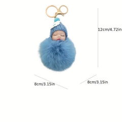 Cute Baby Doll Pom Pom Keychain Bag Charm Fluffy Fur Ball Pendant