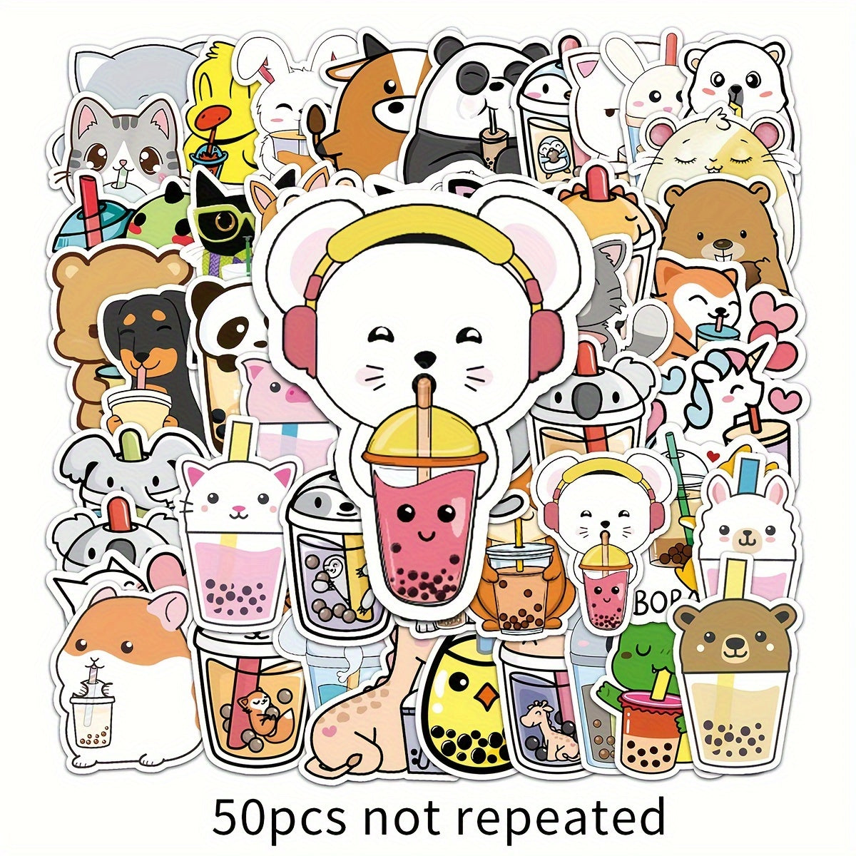 50pc Cute Milk Tea Pattern Waterproof Stickers for Water Bottles & Laptops