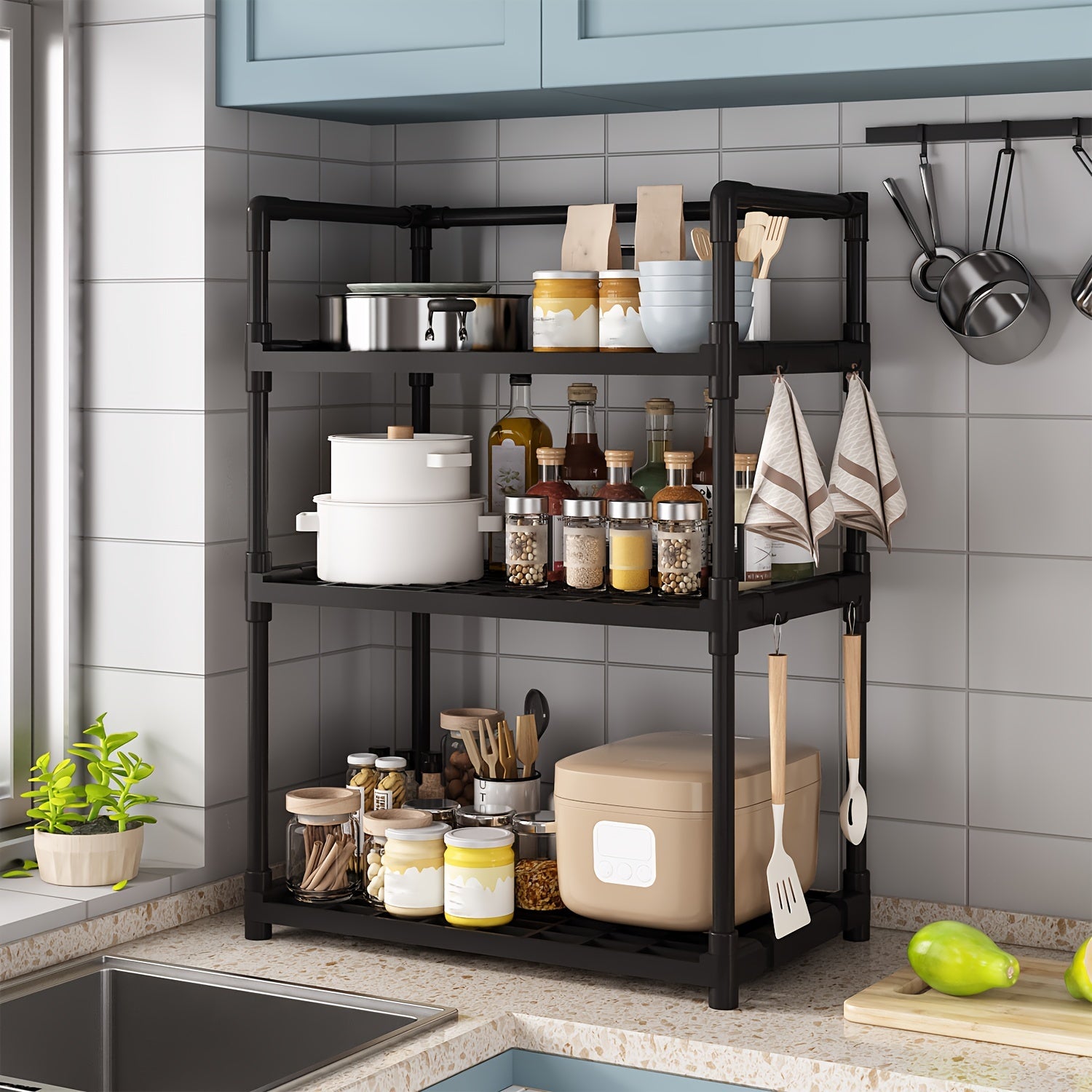 3 Layer Seasoning Rack Multifunctional Storage for Kitchen Countertop