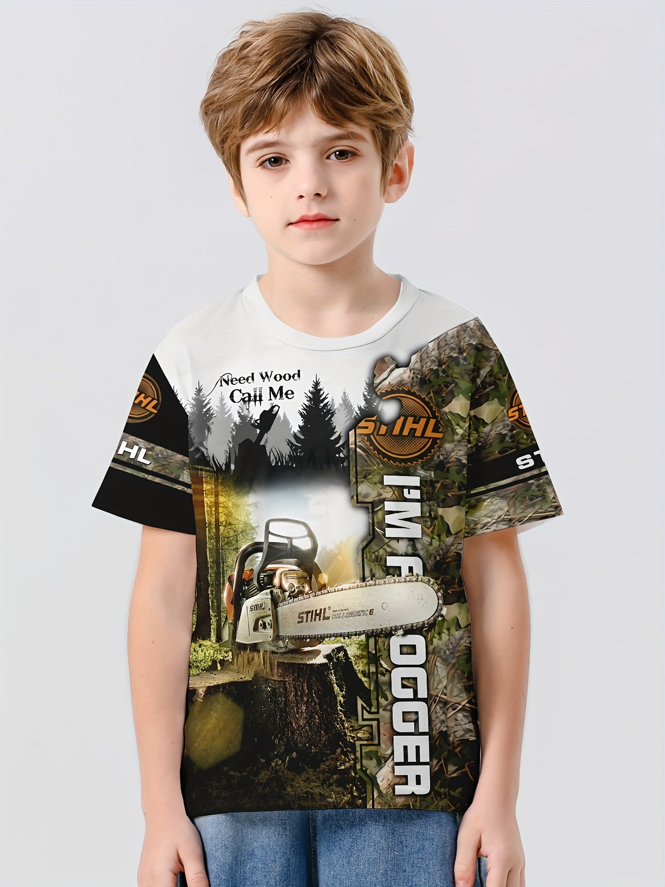Forest 3D Print Boys Summer T shirt Lightweight Round Neck Short Sleeve Tee Tops