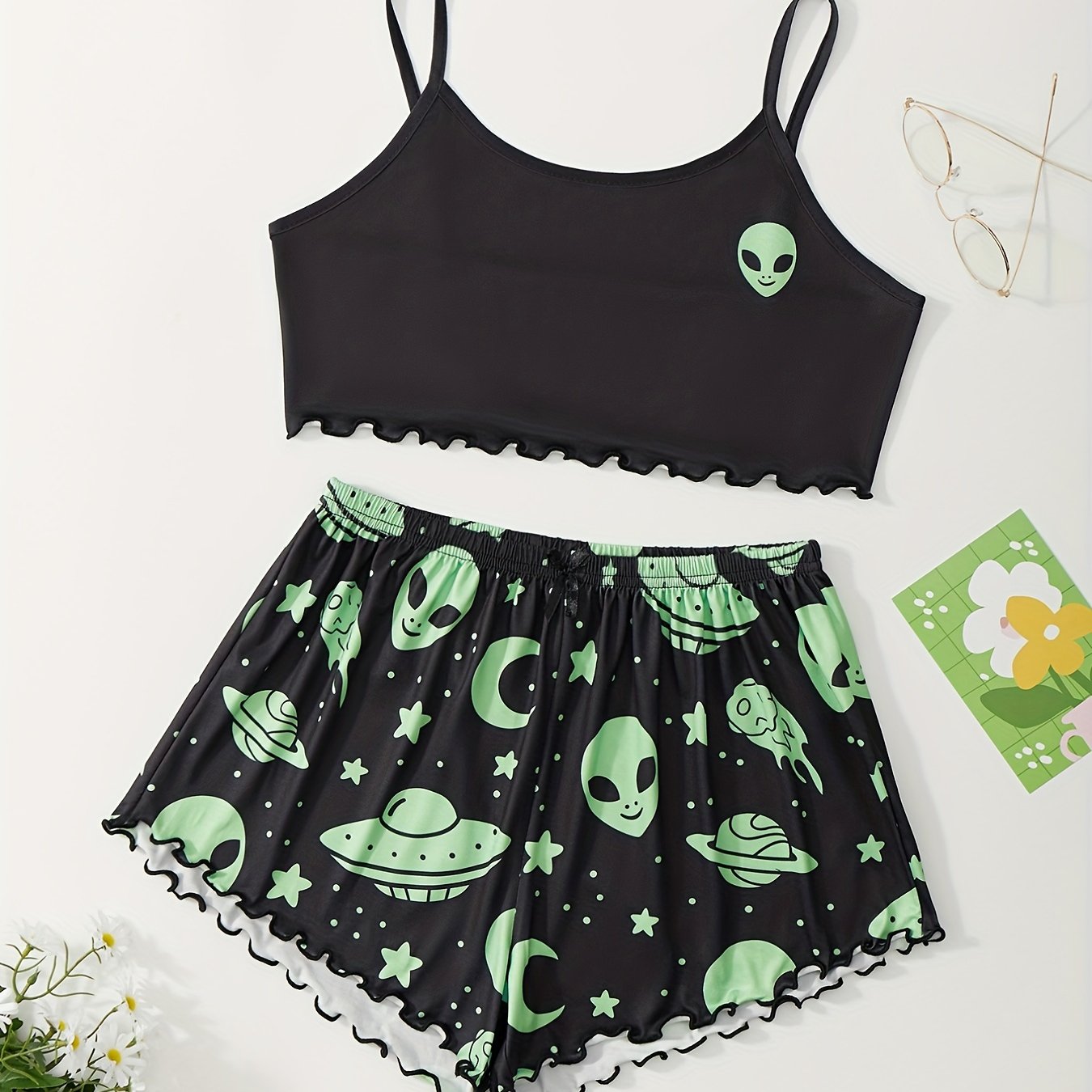 Women's Plus Alien Print Cami Top & Shorts Pajama Set