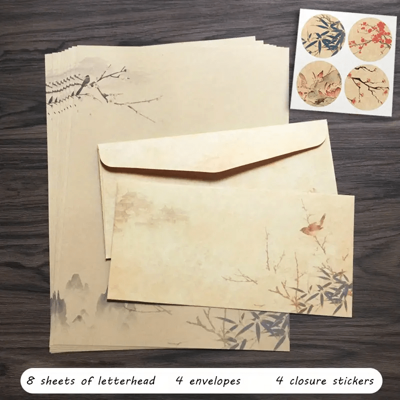 Vintage Stationery Set Ink Painting Classic Antique - Women Girls Men Boys Paper