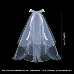 Ruffled Edge Double Layer Bridal Veil Long Tulle Wedding Accessory