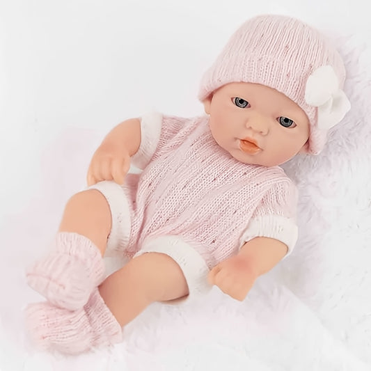 7" Purple PVC Palm Baby Doll w/ Knit Hat Outfit & Socks - Soft & Realistic