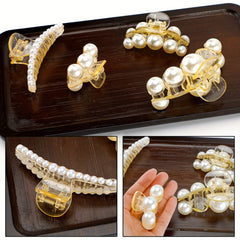 4PCS Faux Pearl Hair Claw Strong Hold Hair Jaw Clips Big Hair Clips Nonslip