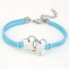 Vintage Double Love Heart PU Leather Rope Bracelet Adjustable Braided Bracelet