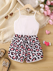 Toddler Girls Heart Leopard Cami Jumpsuit Romper Summer Clothes