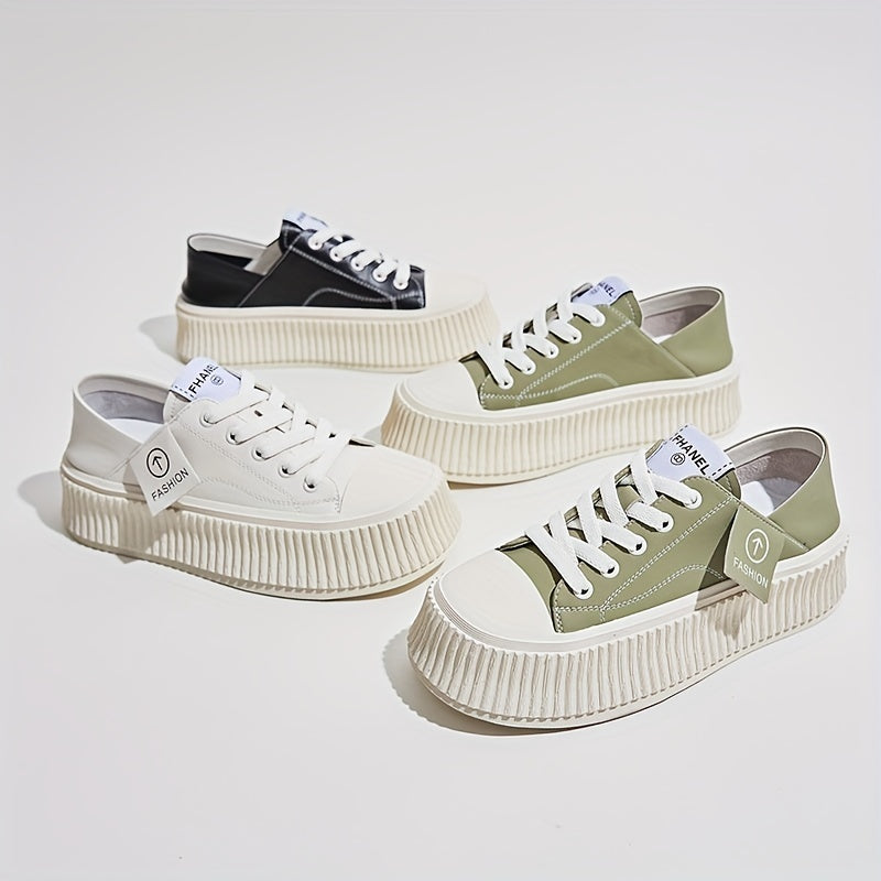 Women's Thick Bottom Board Shoes Soft Lace Up Sneakers