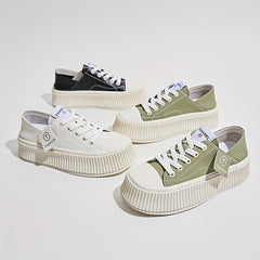 Women's Thick Bottom Board Shoes Soft Lace Up Sneakers