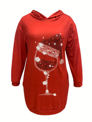  Christmas Casual Dress Women's Plus Graphic Print Mini Hoodie Dress