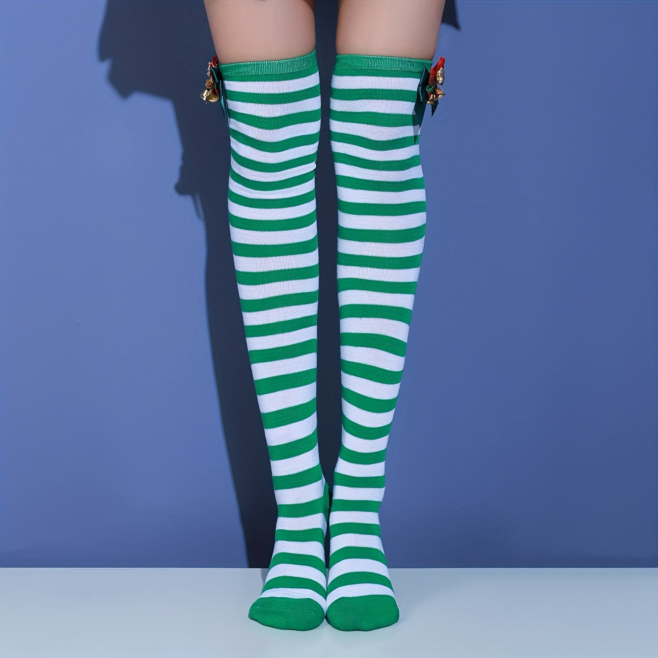 Striped Thigh High Socks Christmas Colorblock Over The Knee Socks