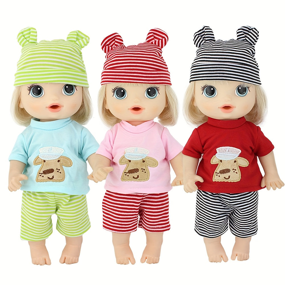 3pcs Clothes Set for 10-14 inch Dolls, Fits 28" Dolls, Polyester Material