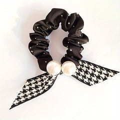 Houndstooth Bow Scrunchies Pearl Hair Rope Ponytail Holder Hair Accessories