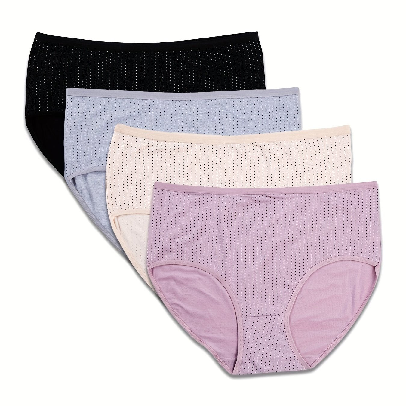 4 Pack Plus Size Panties Set Women's Plus Size Mid Waisted Soft & Breathable