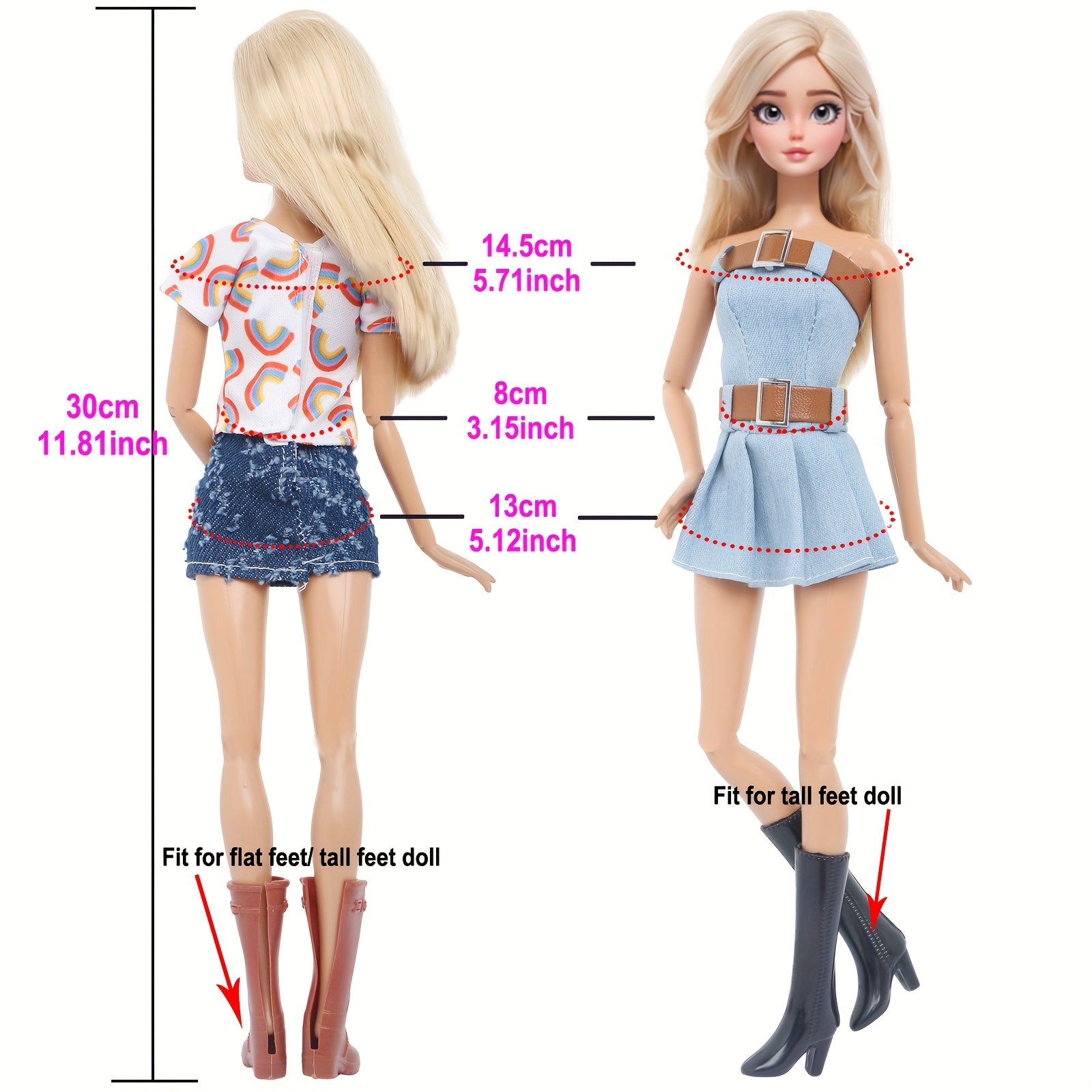 Doll Outfit Set Denim Skirt with Boots for 11.5 Inch Doll