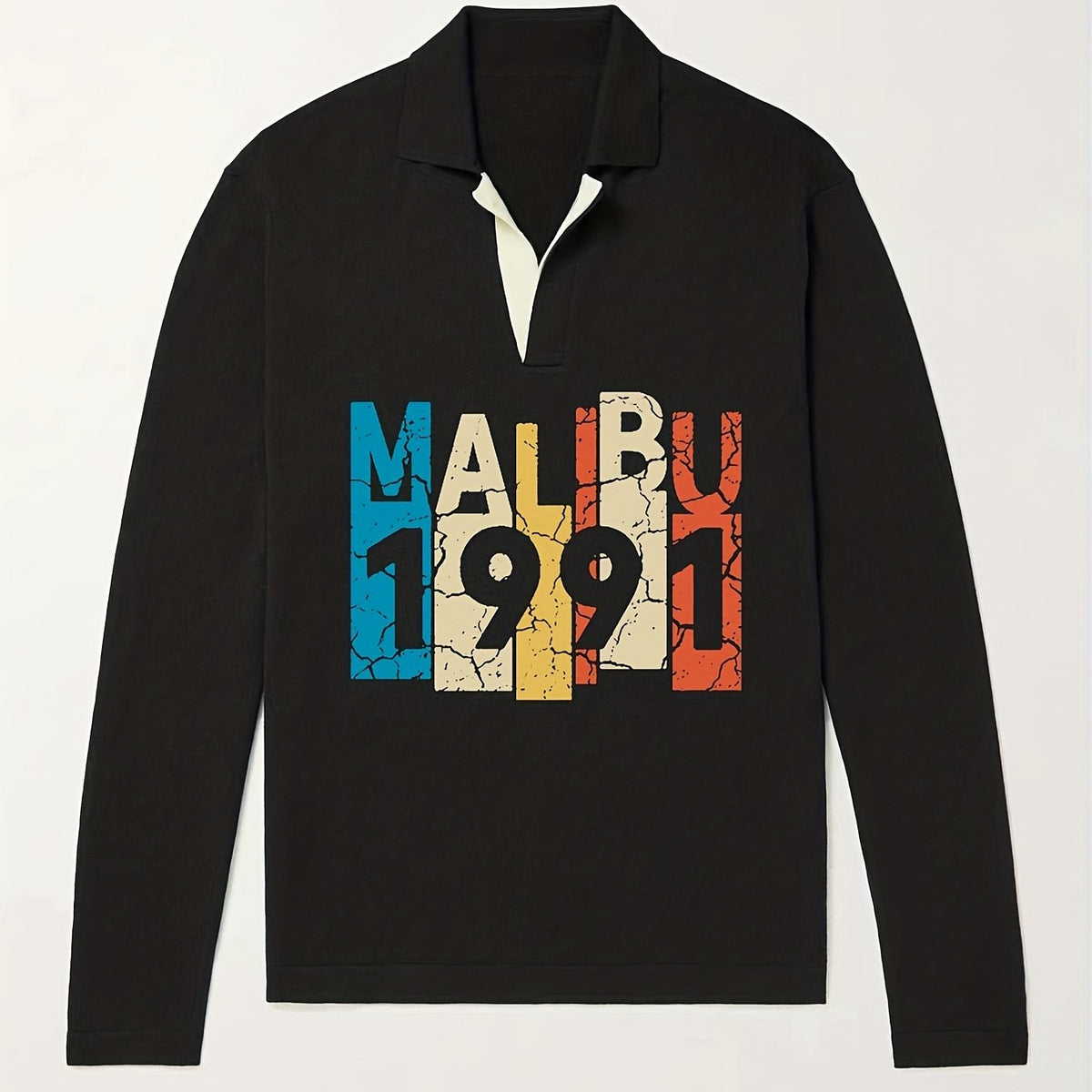 1991 Pattern Knit Polo Shirt Men's Casual Lapel Sweater