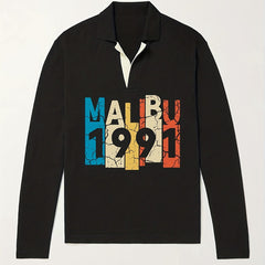 1991 Pattern Knit Polo Shirt Men's Casual Lapel Sweater