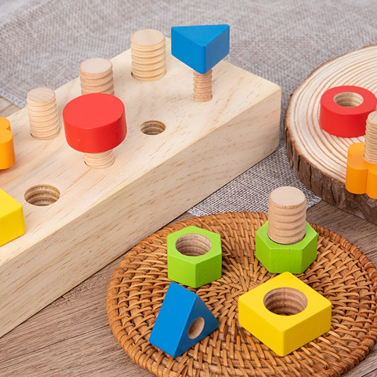 Wooden Screw Pairing Toy Shape Recognition Game Interactive Playset