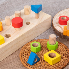 Wooden Screw Block Toy for Kids 3 Shape Recognition