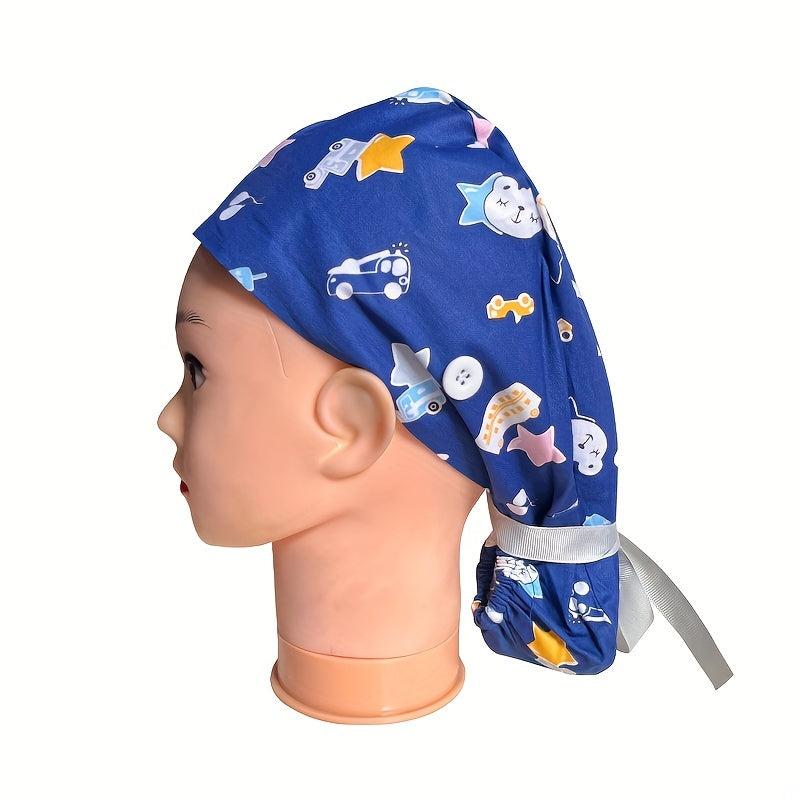Cartoon Print Cotton Work Cap Elastic Nurse Hat