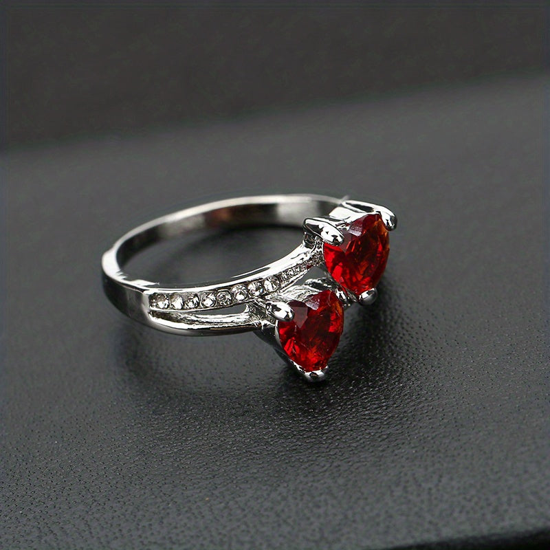 Double Heart Zircon Wedding Party Ring