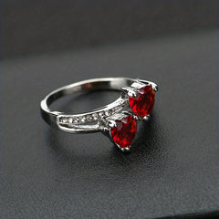 Double Heart Zircon Wedding Party Ring