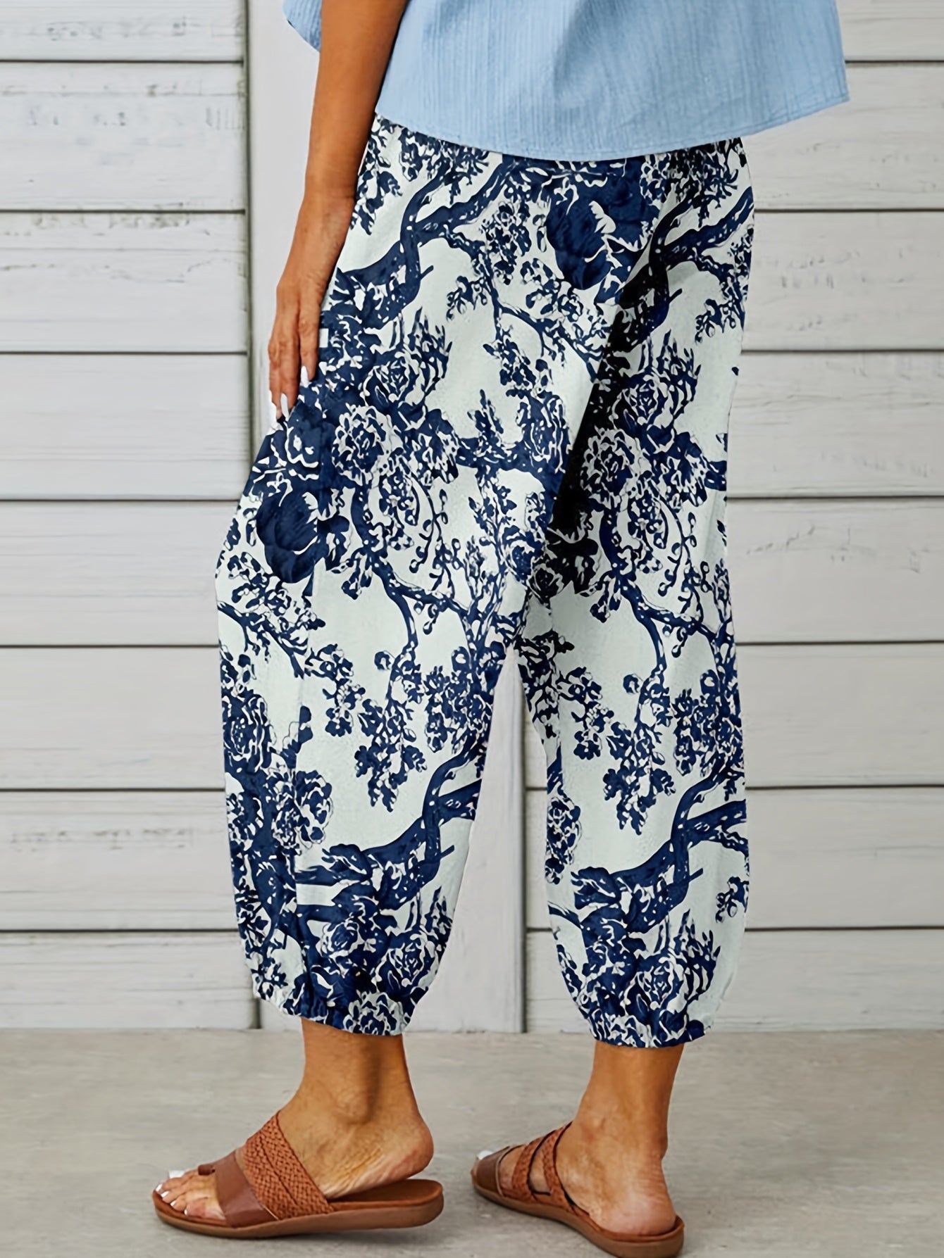  Boho Pants Women's Plus Floral Print High Rise Lantern Pants
