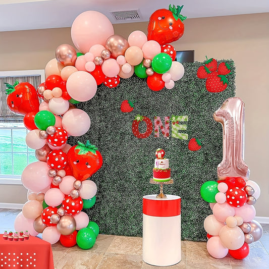 1st Birthday Party Decorations Huge Number 1 Balloon & Strawberry Foil Balloon