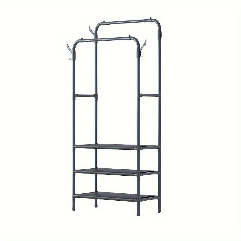 3-Layer Double Row Coat Rack with Shoe Rack & 4 Hooks