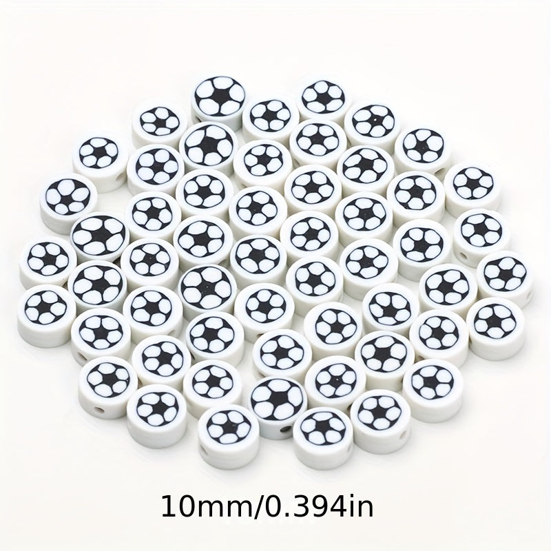 50pcs Football Pattern Soft Pottery Beads DIY Accessories