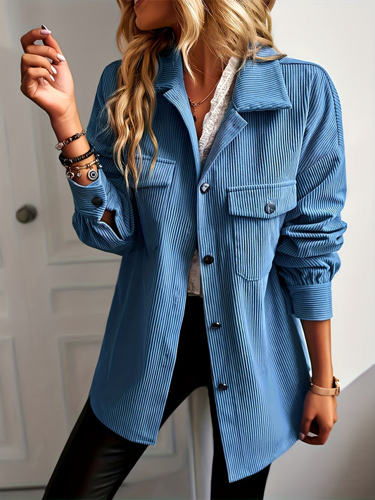 Solid Shacket Jacket Casual Button Front Long Sleeve Outerwear