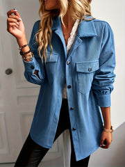 Solid Shacket Jacket Casual Button Front Long Sleeve Outerwear