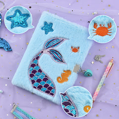 Mermaid Plush Notebook Set with Pen & Lock